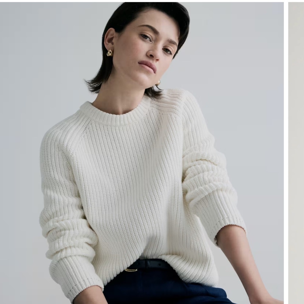 Quince 100% Organic Cotton Fisherman Crew Sweater in ivory size xs NWOT